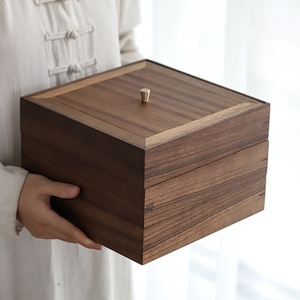 Walnut Wood Pu'er Tea Box Square Solid Wood <b>Storage</b> <b>Container</b> For Tea <b>Cake</b> Household Use - Product Image 2