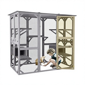 TIANYI Outdoor Wooden Cat House Catio Large Cat Enclosure <strong>Kitten</strong> <strong>Cage</strong> with Platform and Windproof Small Houses - Product Image 2