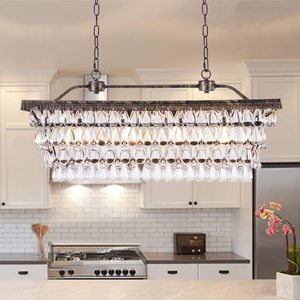 Lámpara de Techo Rectangular de Cristal con Acabado Dorado, LED E26, 3500K, Luz Blanca Cálida, para Sala de Estar, Altura Ajustable, Ra90, CRI 25000H - Product Image 6