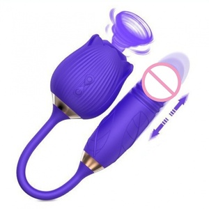 新款 2 合 1 USB 充电器 花朵红玫瑰性玩具假阳具振动器接吻 G 点阴蒂乳头刺激器女性用 - Product Image 6