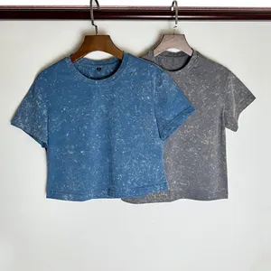 Nieuwe Stijlen Groothandel Sneeuw Gewassen Crop Tops Voor Vrouwen Custom Logo Vintage T-Shirt Acid Wash T-Shirt