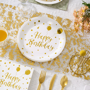 Juego de Vajilla Desechable de 350 Piezas con Lámina Dorada, Ecológico, Apto para Microondas, para 50 Personas, Platos, Vasos y Servilletas de PET para Fiestas de Cumpleaños - Product Image 4