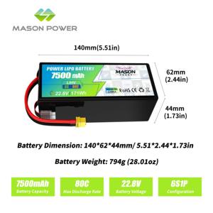 고출력 리포 배터리 <span class=keywords><strong>4S</strong></span> 4250mAh 60C 6S 5200mAh 50C 7500mAh 80C FPV 레이싱 드론, 축구 드론 및 산업용 드론용 - Product Image 2
