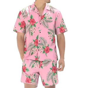 Fall print men's shirt button up short sleeve shirt and shorts sets matching breathable fashion casual Hawaii shirt man