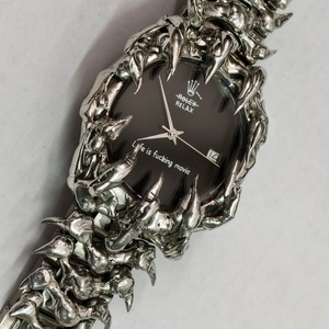 Montre à cadran arabe unique faite à la main, montre à quartz avec breloque griffe, montres vintage soudées, montres gothiques en acier inoxydable pour hommes, montres en albâtre - Product Image 4