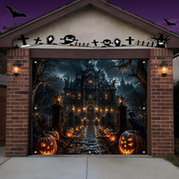 Bannière de toile grande taille à suspendre pour Halloween, motif citrouille effrayante, pour décoration de porte de garage, cour, magasin ou fête d'Halloween