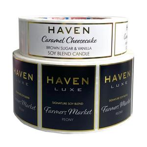 Candele personalizzate con etichetta privata, candele di soia profumate di lusso con stampa oro su etichetta bianca e nera - Product Image 1