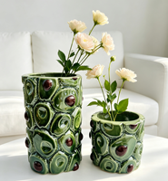 Vase en céramique avec oiseaux en relief, blanc avec accents dorés, décoration rustique pour la maison, vente en gros