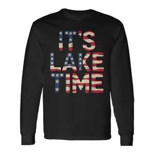 It's Lake Time T-shirt à manches longues avec drapeau américain patriotique, USA, 4 juillet - Product Image 1