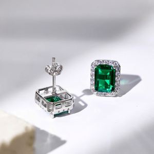 Dylam Luxurious Elegant Women S925 Silver <b>Fine</b> Jewelry Rhodium Plated 5A Zirconia Eternity Emerald <b>Stud</b> <b>Earrings</b> - Product Image 4