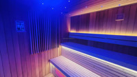 Sauna électrique multifonction ENJOY EC-201 pour 6 à 8 personnes, pour la maison et le jardin, avec lumières LED colorées, cèdre rouge canadien, ioniseur d'oxygène, certifié CE