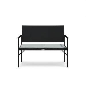 Rectangular <b>Black</b> Pe Rattan Garden Bench Metal <b>Frame</b> Modern Design Outdoor Patio Furniture 2 Seater Durable - Product Image 1