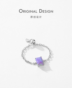S925 <b>Silver</b> Opal <b>Ring</b> Rhodium Plated Prong Setting Minimalist Design Everyday Wear Gemstone Rectangular Purple Opal <b>Ring</b> - Product Image 5