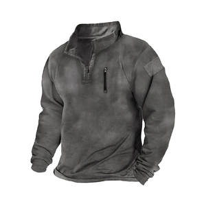 เสื้อผู้ชายดีไซน์ใหม่จากโรงงาน ผลิตจากผ้าถักแบบไม่ทอ ซักแล้ว ใส่สบาย คอตั้ง ซิป ¼ สีพื้น สไตล์ทหาร เป็นมิตรกับสิ่งแวดล้อม ทรงปกติ - Product Image 5