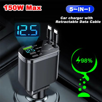 Chargeur de voiture rétractable USB 4-en-1 rapide 120W avec affichage numérique LED, chargeur Type C PD à ajustement de direction, fonction QC3.0 OTP