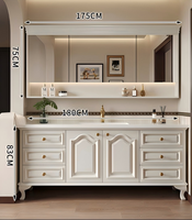 Meuble-lavabo sur pied personnalisable en bois massif de luxe moderne, avec vasque en céramique écologique et éclairage LED tactile, pour hôtels et appartements