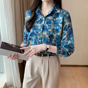 New Wholesale Elegant Temperament New Vintage Blouse High-end Foreign Simple Women Shirt Long Sleeve Inner Lapel Blouse.