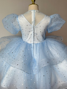 Abito Estivo Corto di Alta Qualità con Maniche a Sbuffo e Stampa di Stelle con Paillettes per Bambine, Outfit per Compleanno e Esibizioni di Pianoforte - Product Image 5