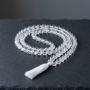 Collar Mala Hecho a Mano con Cuentas de Cristal, Ecológico, de Forma Irregular, con Temática Budista, de Piedras Semipreciosas, con Borla Blanca - Product Image 3