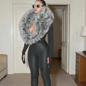 <span class=keywords><strong>Combinaison</strong></span> intégrale <span class=keywords><strong>Catwoman</strong></span> Y2K Hiver en fourrure, à manches longues, avec pieds à étriers et boucles pour les doigts - Product Image 2