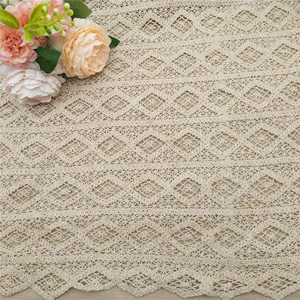 Tela de encaje bordado con cordón geométrico Beige textil de lujo Soluble en agua para uso en prendas de vestir - Product Image 4