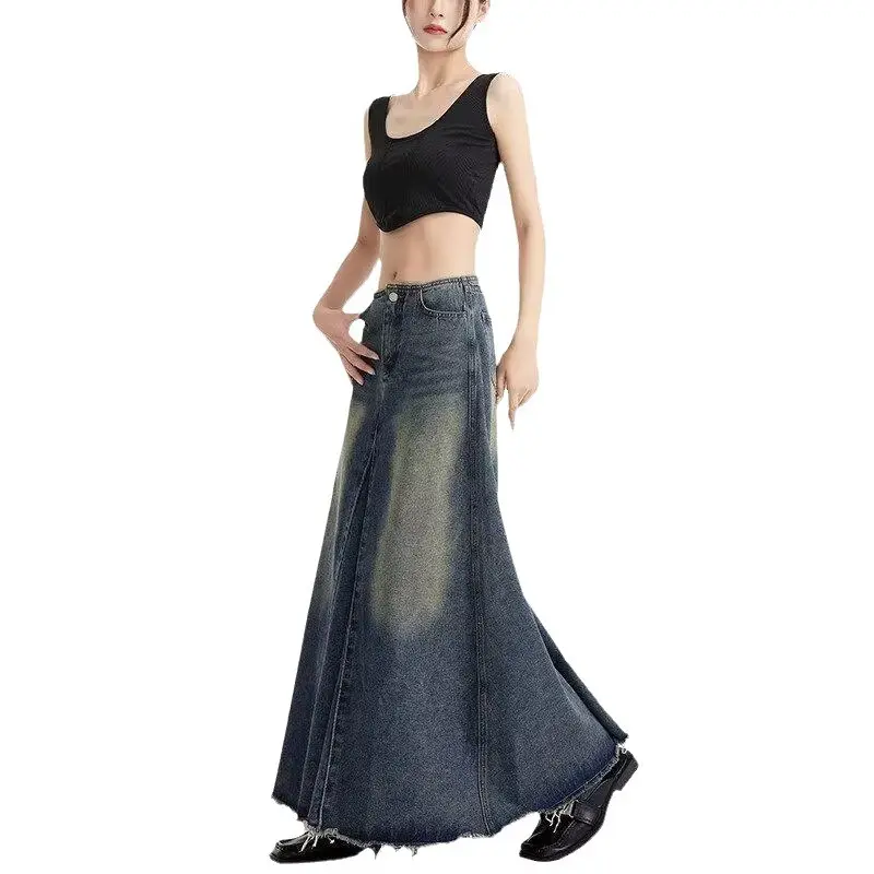 Women's new denim bustier skirt retro high waist thin A-line bustier skirt