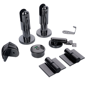 Juego de herrajes para mamparas de baños públicos, negro brillante, patas de soporte, bisagras para inodoros, cerradura indicadora de puerta - Product Image 1