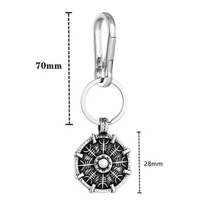 Porte-clés Disque Runic Nordique Viking en Alliage d'Étain avec Mousqueton et Pendentif en Cuir Double Style Thème Cadeau Unisexe - Product Image 2