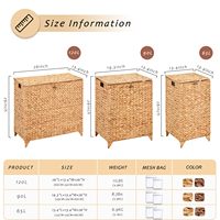 Panier à linge en bambou tressé à la main avec couvercle, multifonctionnel, gain de place, panier de rangement pour vêtements, en jacinthe naturelle, pieds surélevés