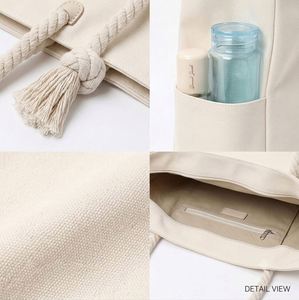 Custom Logo Rope Handle Beach Tote <b>Large</b> Capacity Cotton Canvas Shopping Shoulder <b>Bag</b> - Product Image 3