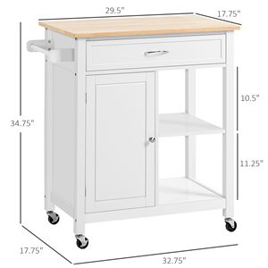 DB White <b>Rolling</b> <b>Kitchen</b> <b>Island</b> Cart with Solid Wood Top Drawer for Dining Room Storage - Product Image 5