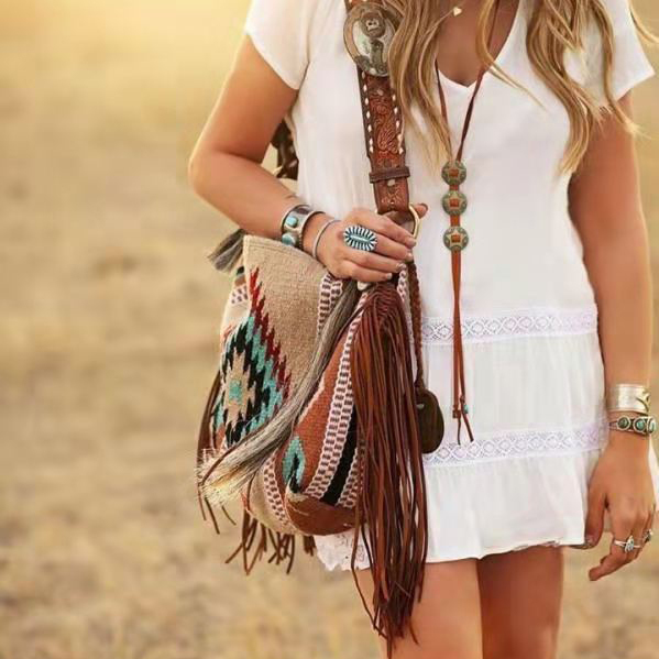 Boho Mexican Style Gift Women Beach Cotton Woven Crochet Bag Macrame Handmade Handbag Tote Bag