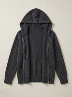 Cardigan long surdimensionné pour femme, personnalisé, gris foncé, en mélange de mohair, tricoté, respirant, texturé, duveteux, avec fermeture éclair intégrale et boutons sur le devant, pour l'automne