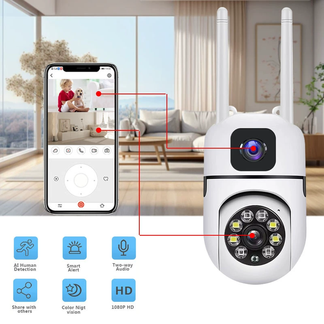 PTZ WiFi Security Camera Outdoor with Dual Lens CCTV Surveillance with Dual View Upgraded with Auto Tracking Humanoid Detection