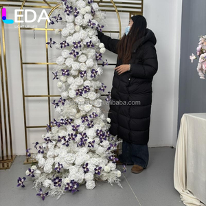 Arreglo Floral de Rosas Blancas y Moradas Personalizado de Fábrica LEDA, Camino de Mesa de Flores Artificiales para Decoración de Eventos y Bodas - Product Image 1