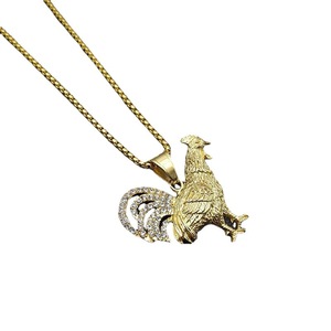 Collier Pendentif Coq du Zodiaque Hip Hop en Acier Inoxydable Plaqué Or, Breloque Animale, Chaîne 3mm 61cm, Bijou Cadeau - Product Image 5