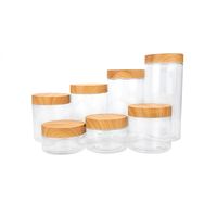 Vente flash : pot en plastique transparent avec couvercle en bois, 100 ml, 200 ml, 250 ml, 150 ml, 500 ml, récipient vide pour crème pour le visage, poudre cosmétique