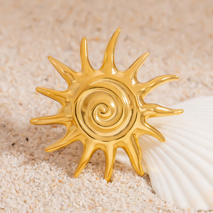 Sun Shape <b>Titanium</b> Steel <b>Ring</b> 18K Gold Plated Open Style Unisex Party Jewelry - Product Image 4