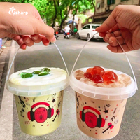 Gobelets jetables Jsharp de 24 oz et 32 oz pour boissons à emporter, gobelets en plastique PP transparent pour bubble tea, boba, thé aux fruits, avec poignée et couvercle