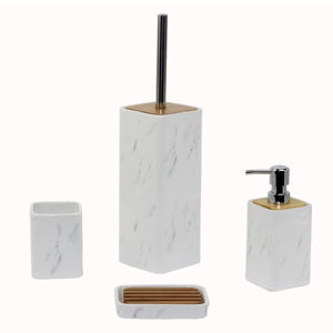 Accessori da bagno in ceramica di lusso BX set di accessori da bagno bianco opaco con base in bambù - Product Image 5