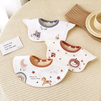 Baby Double-layer Combed Cotton Waterproof Bib Drool Towel Spit Newborn One-way Moisture Absorption 360-degree Rotation Cartoon