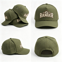 Casquette de baseball Ranger verte pour la chasse et la randonnée, avec panneaux respirants perforés au laser, logo montagne brodé en 3D et corde tressée