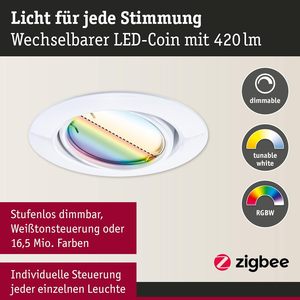 Paulmann 92466 Luminaire encastré LED Smart Home Zigbee orientable 230V 3x4.9W 3x420lm Dimmable 90mm Métal Blanc RGBW+ - Product Image 3