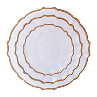 Assiettes de présentation en verre martelé transparent avec bordure dorée ondulée, assiettes décoratives pour la décoration de table de mariage et de banquet