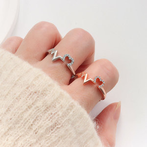 Anillo Ajustable con Diseño de Latido de Corazón, Chapado en Oro, con Circonitas, para Regalo de Pareja - Product Image 2