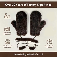 Échantillon de mitten en vraie fourrure de vison tricoté à la main avec cordon anti-perte, gants d'hiver à doigts complets pour temps froid