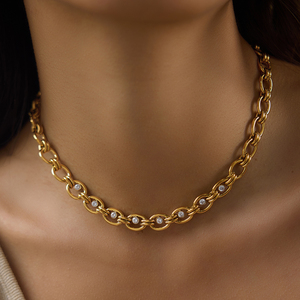 Collana J&<span class=keywords><strong>D</strong></span> Jewelry con doppio anello e catena a O, placcata <span class=keywords><strong>oro</strong></span> 18 carati, in acciaio inossidabile con zirconi rotondi, gioiello di tendenza per donna - Product Image 4