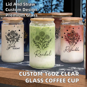 Tazza da <span class=keywords><strong>Caffè</strong></span> in Vetro Trasparente da 16oz <span class=keywords><strong>con</strong></span> Logo Personalizzato, Coperchio e Cannuccia, Articolo per Bevande di Alta Qualità per Casa e Bar, Tazza per Matcha e Latte - Product Image 2