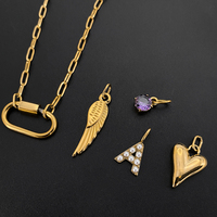 Bracelet Chaîne Trombone en Acier Inoxydable Plaqué Or 14K pour Femme avec Breloque Cœur Aile Lettre Zircon Violet Bijoux Emanco