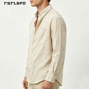 <span class=keywords><strong>Camisa</strong></span> <span class=keywords><strong>de</strong></span> <span class=keywords><strong>Lino</strong></span> y Algodón <span class=keywords><strong>para</strong></span> Hombre, Manga Larga, Color <span class=keywords><strong>Beige</strong></span>, Cuello Clásico, Botones, Bolsillo en el Pecho, Estilo Casual, Ropa <span class=keywords><strong>de</strong></span> Trabajo, Estilo Minimalista - Product Image 4